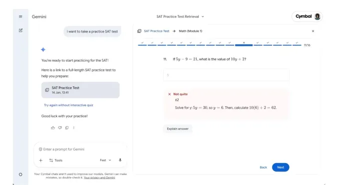 Google Gemini: ИИ для подготовки к SAT бесплатно
