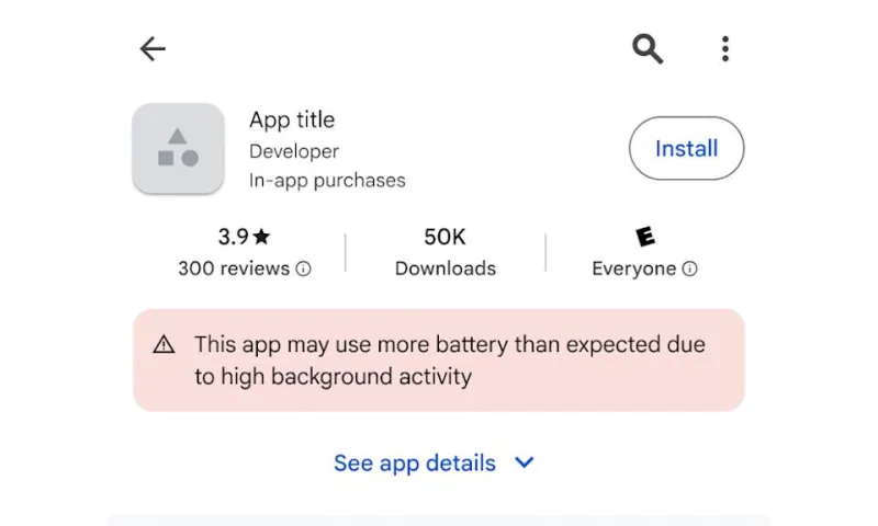 Play Store battery warning