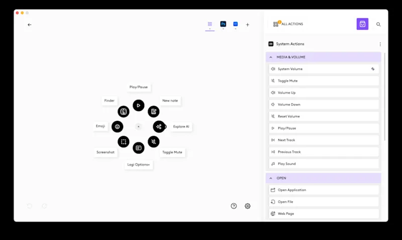 Мужчина использует графитовую беспроводную мышь Logitech MX Master 4 на глянцевом белом столе.