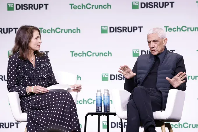 SAN FRANCISCO, CALIFORNIA - OCTOBER 28: (L-R) Connie Loizos, Editor-in-Chief & GM of TechCrunch, and Vinod Khosla, Founder of Khosla Ventures, speak onstage during TechCrunch Disrupt 2024 Day 1 at Moscone Center on October 28, 2024 in San Francisco, California. (Photo by Kimberly White/Getty Images for TechCrunch)