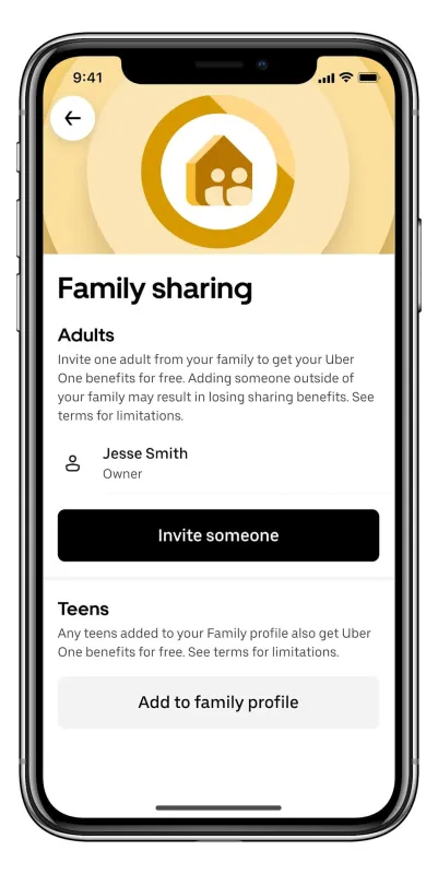 Family sharing Uber One.