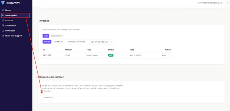 Отмена Proton VPN на Android