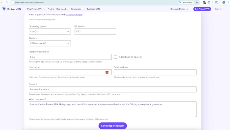 Proton VPN contact form